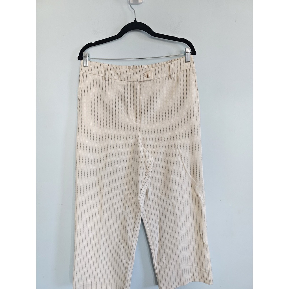 Jason Wu Ivory Pinstripe Wide Leg Ankle Business Casual Pants Size 12‎
